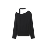 Women's Split-Hem Pullover Knit Top with Detachable Tie